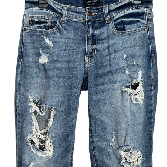 Judy Blue Hi-Rise Destroyed Boyfriend Jeans Size 5/27 | Light Wash Distressed - Picture 4 of 12